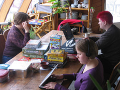 Three ladies working on their laptops